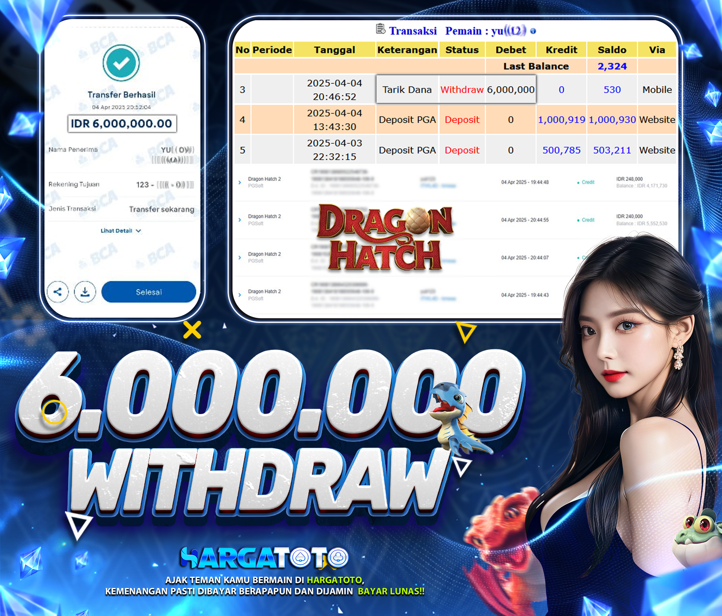 Bukti Pembayaran HARGATOTO Sebesar 6 Juta Rupiah