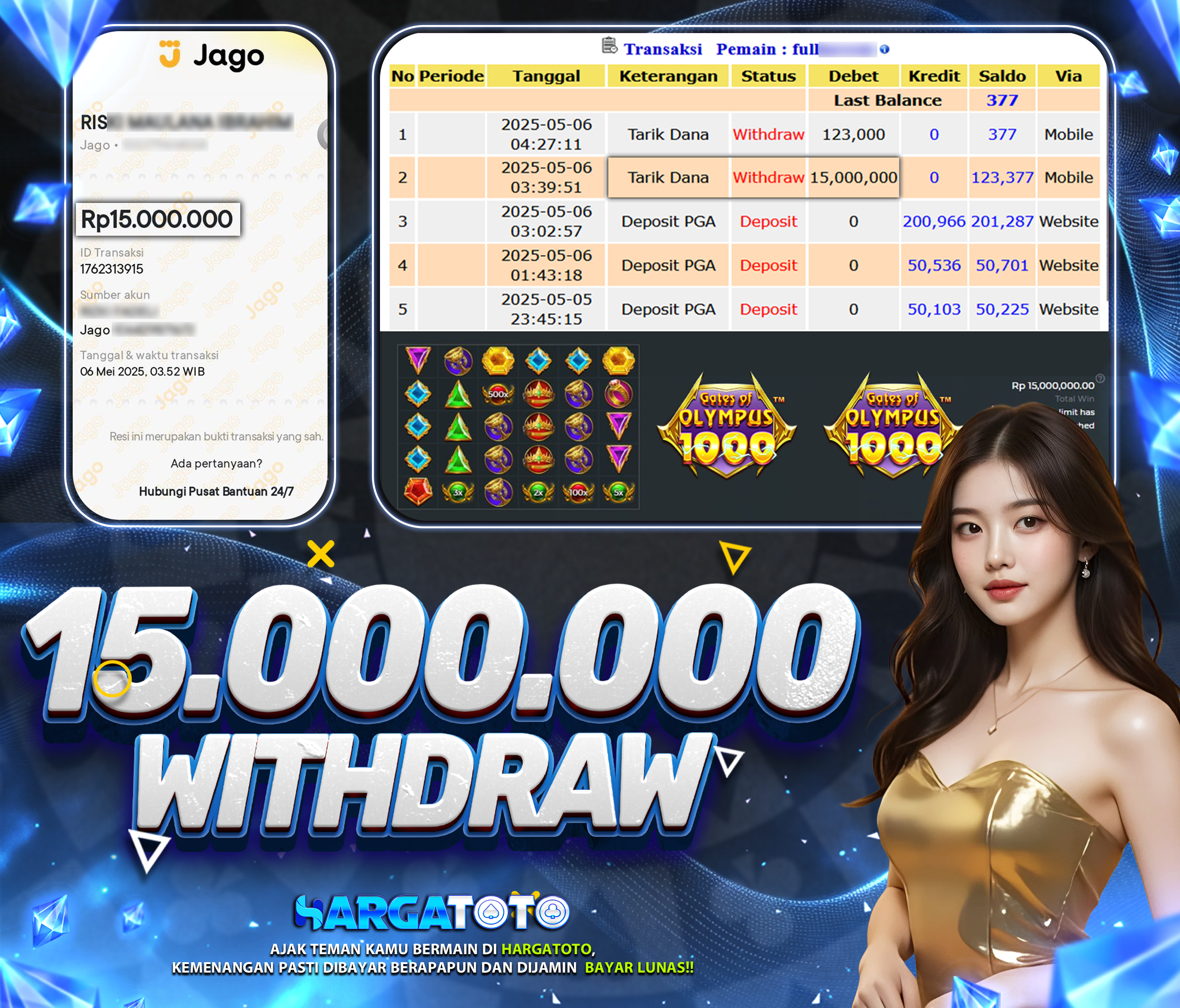 Bukti Pembayaran HARGATOTO Sebesar 15 Juta Rupiah