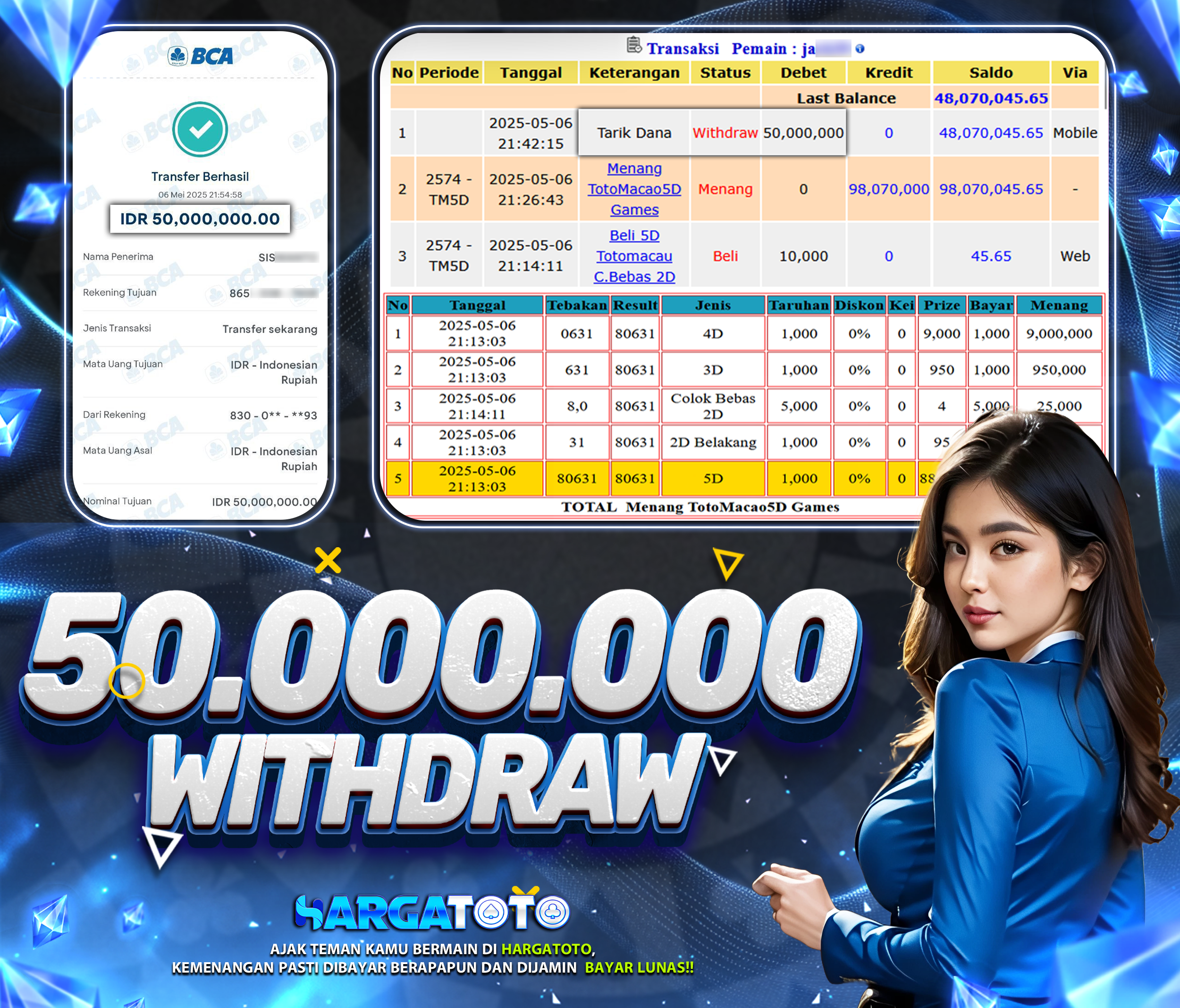 Bukti Pembayaran HARGATOTO Sebesar 50 Juta Rupiah