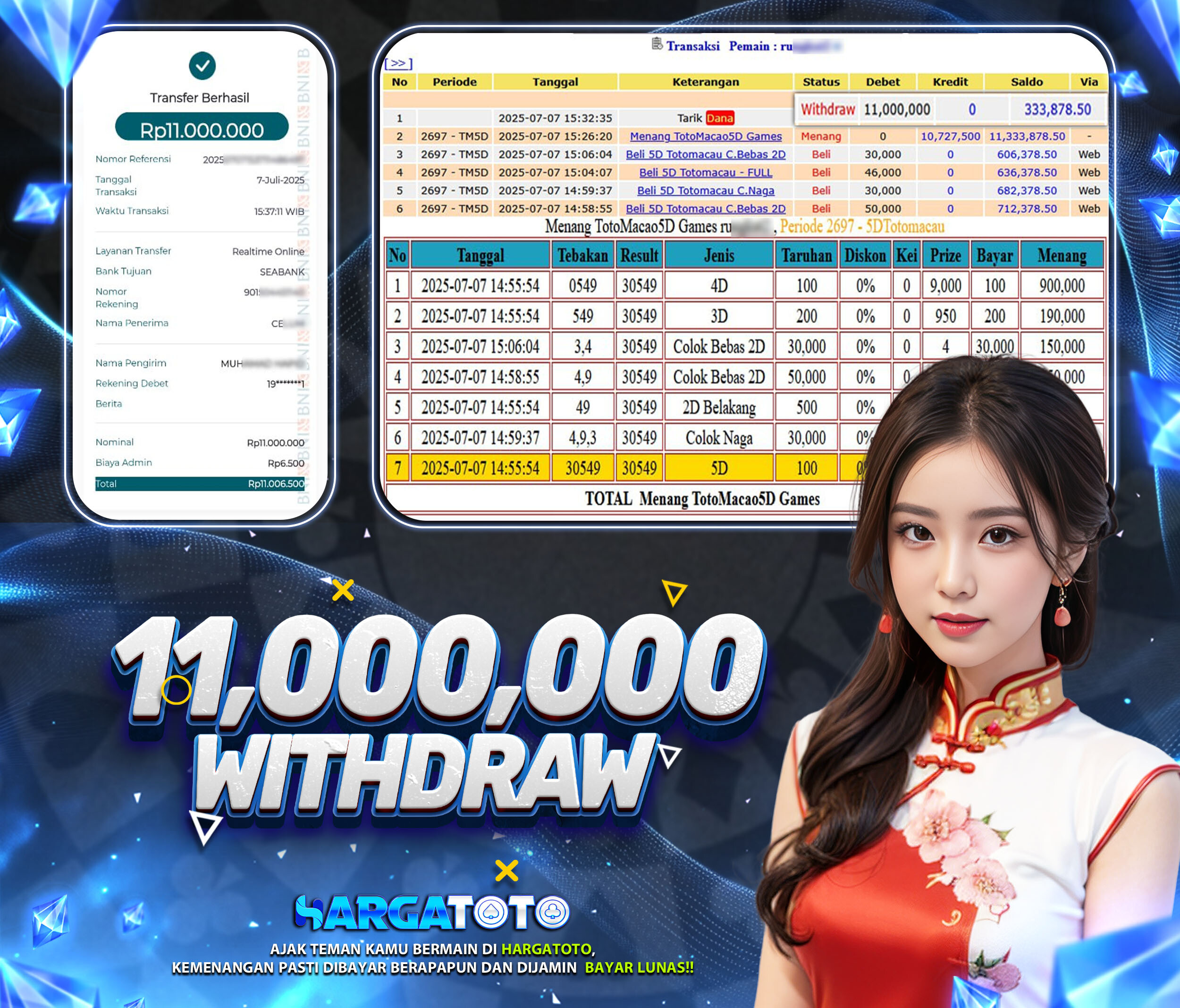 Bukti Pembayaran HARGATOTO Sebesar 11Juta Rupiah