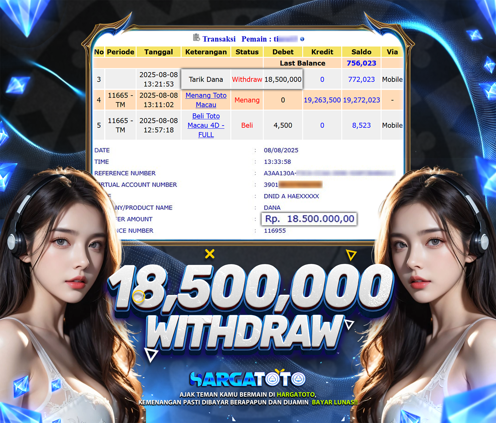 Bukti Pembayaran HARGATOTO Sebesar 18 Juta Rupiah