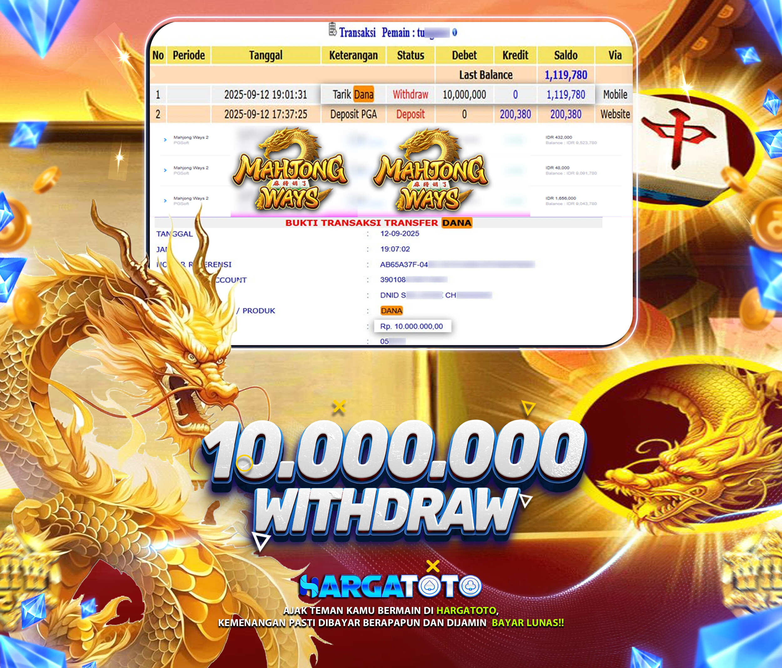 Bukti Pembayaran HARGATOTO Sebesar 10 Juta Rupiah