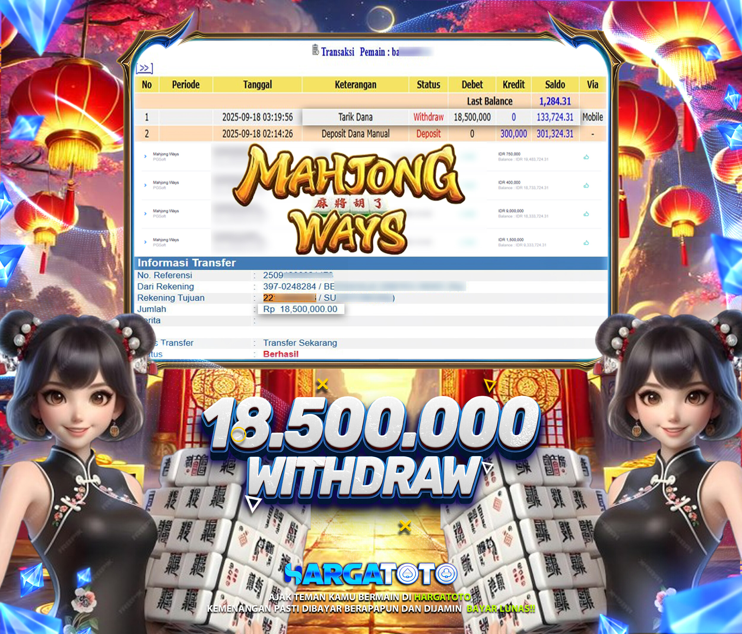 Bukti Pembayaran HARGATOTO Sebesar 18 Juta Rupiah