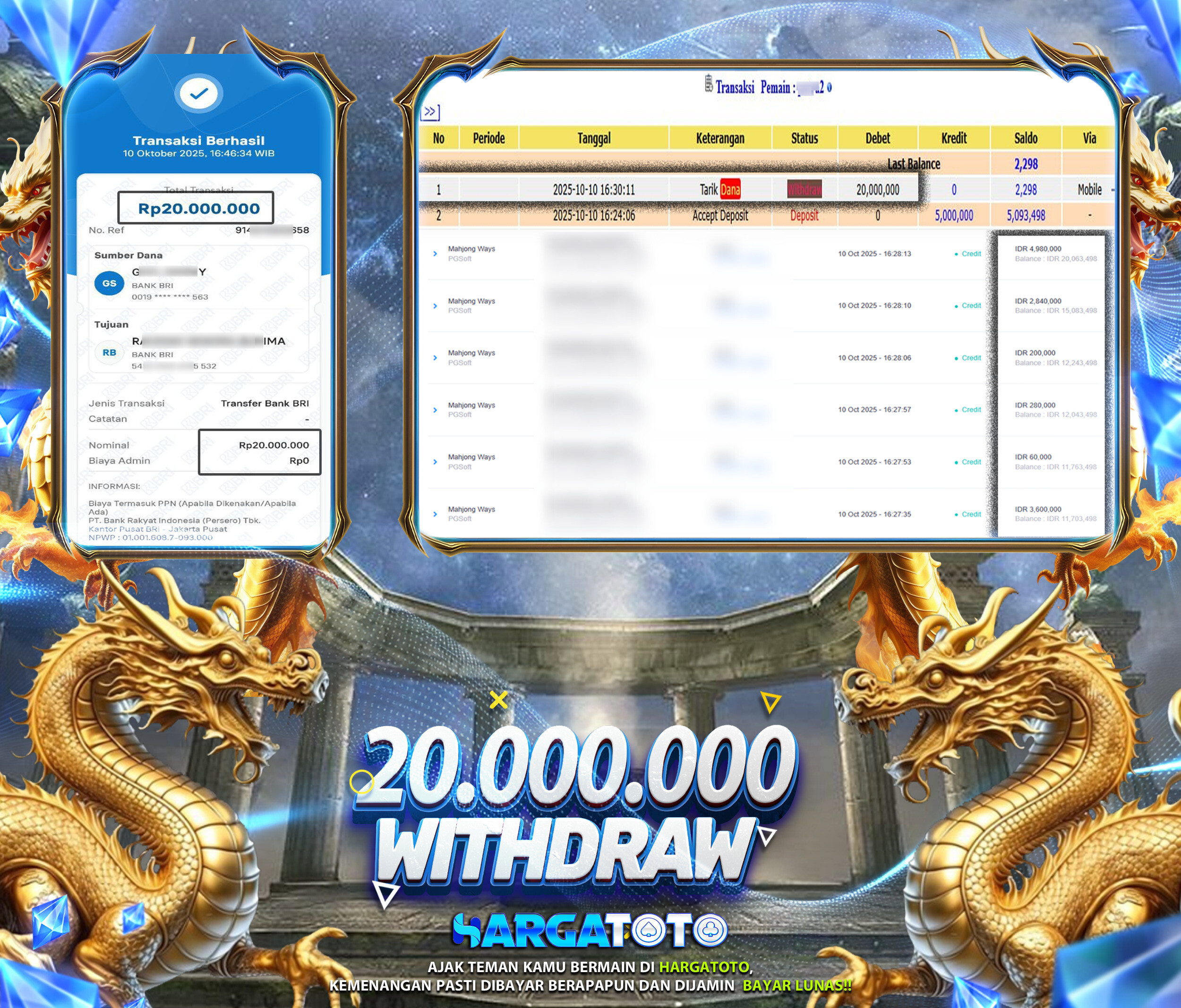Bukti Pembayaran HARGATOTO Sebesar 20 Juta Rupiah