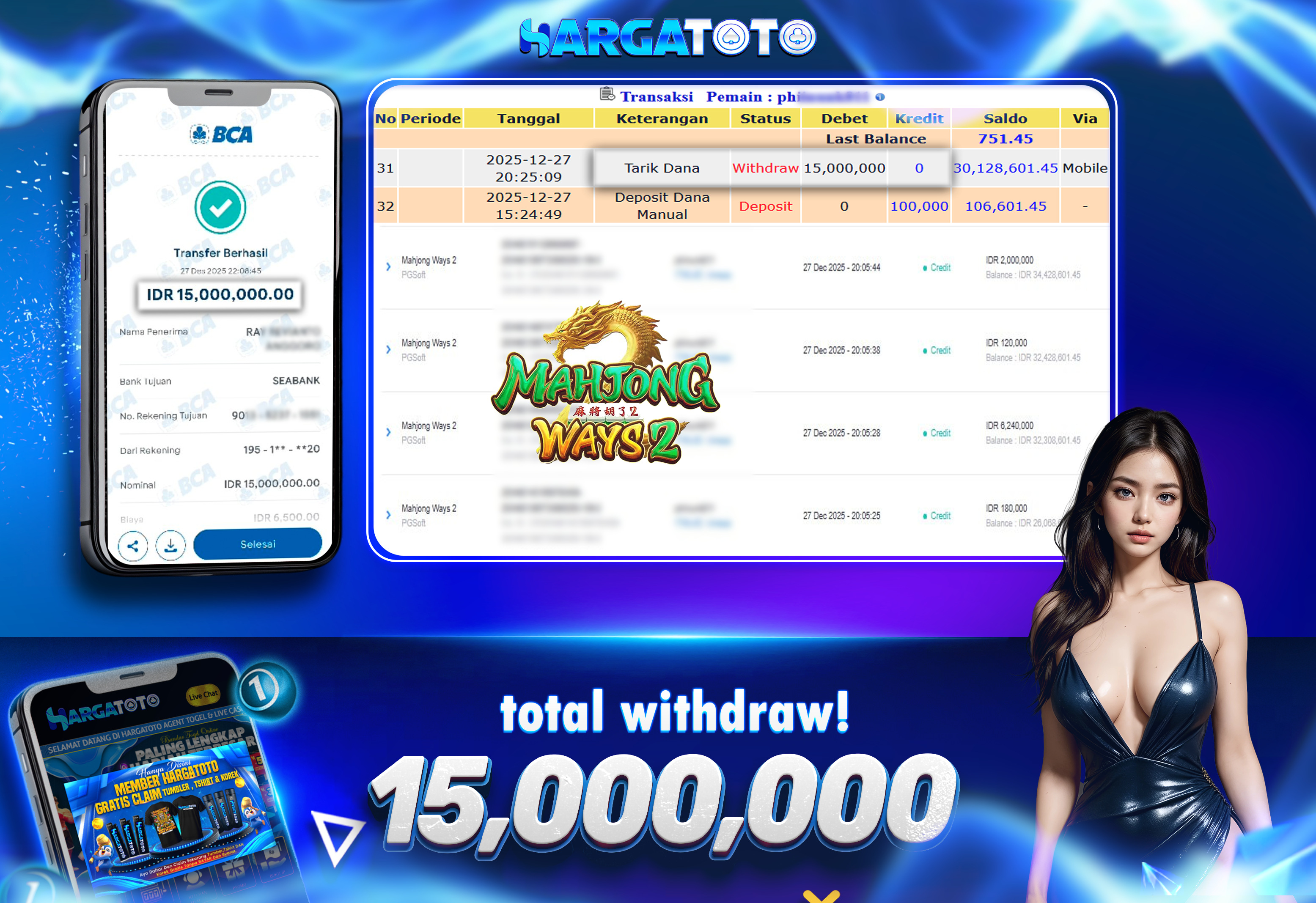 Bukti Pembayaran HARGATOTO Sebesar 15 Juta Rupiah