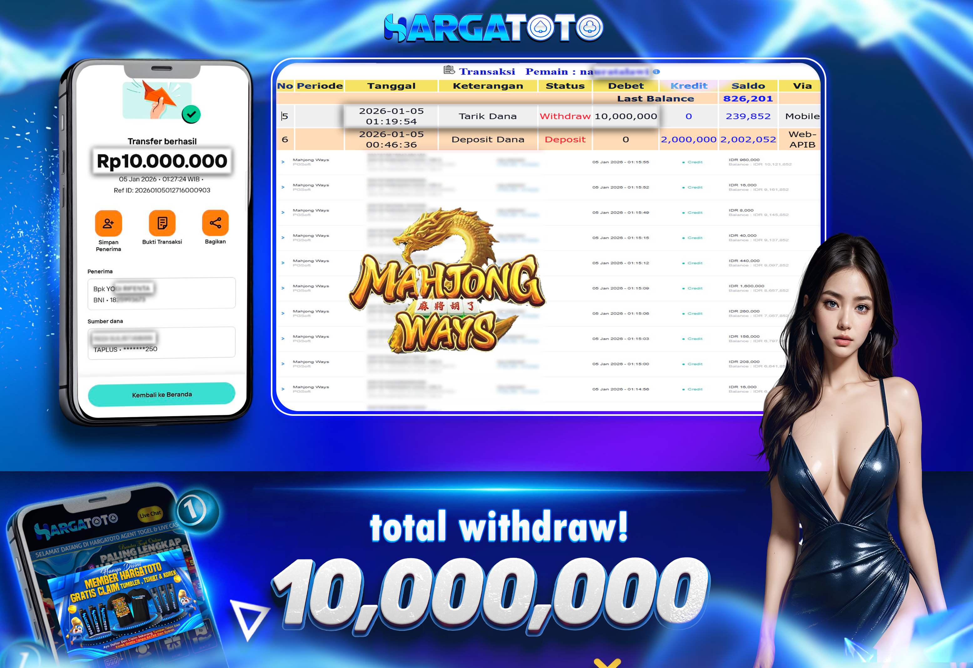 Bukti Pembayaran HARGATOTO Sebesar  10 Juta Rupiah