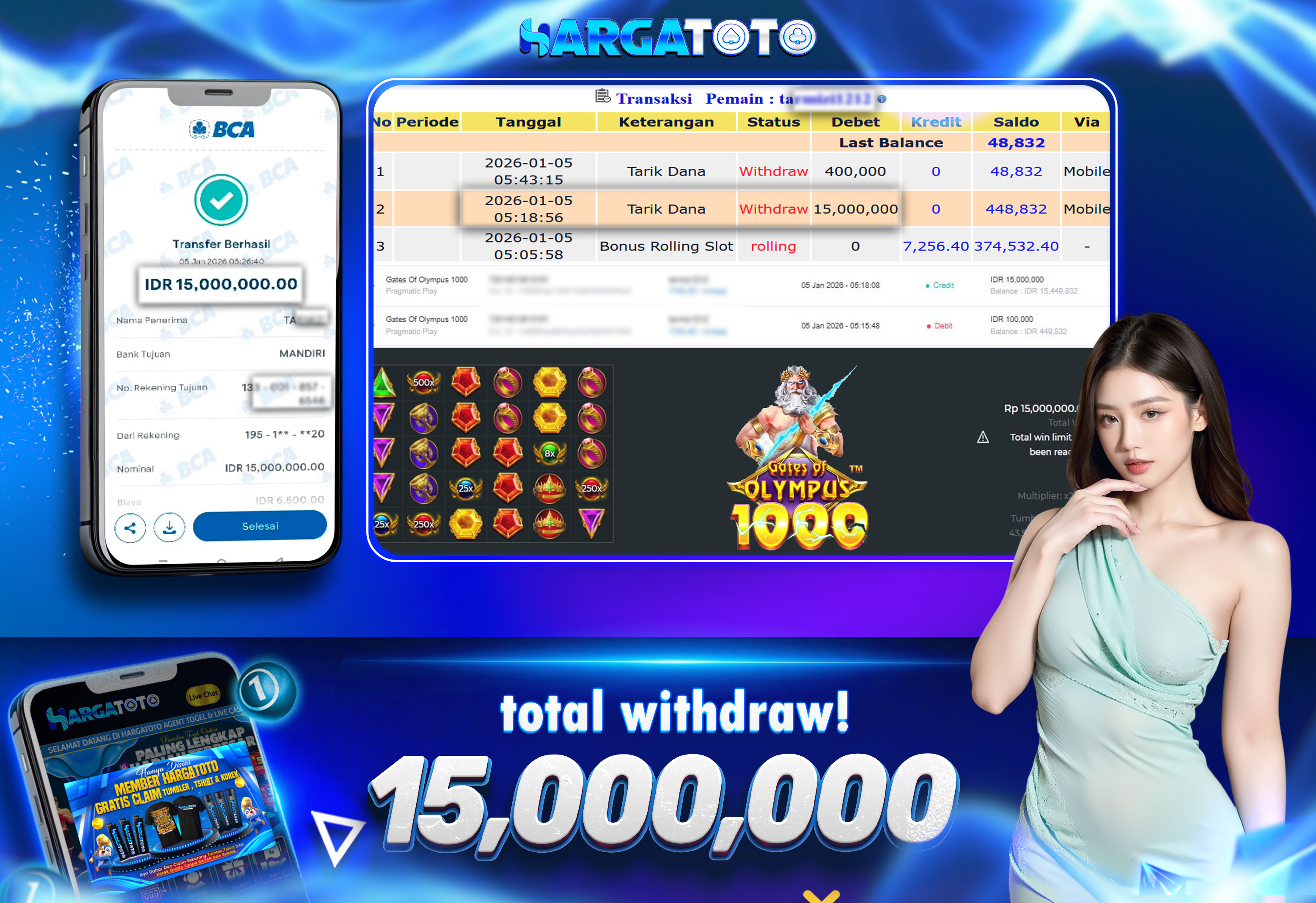 Bukti Pembayaran HARGATOTO Sebesar  15 Juta Rupiah