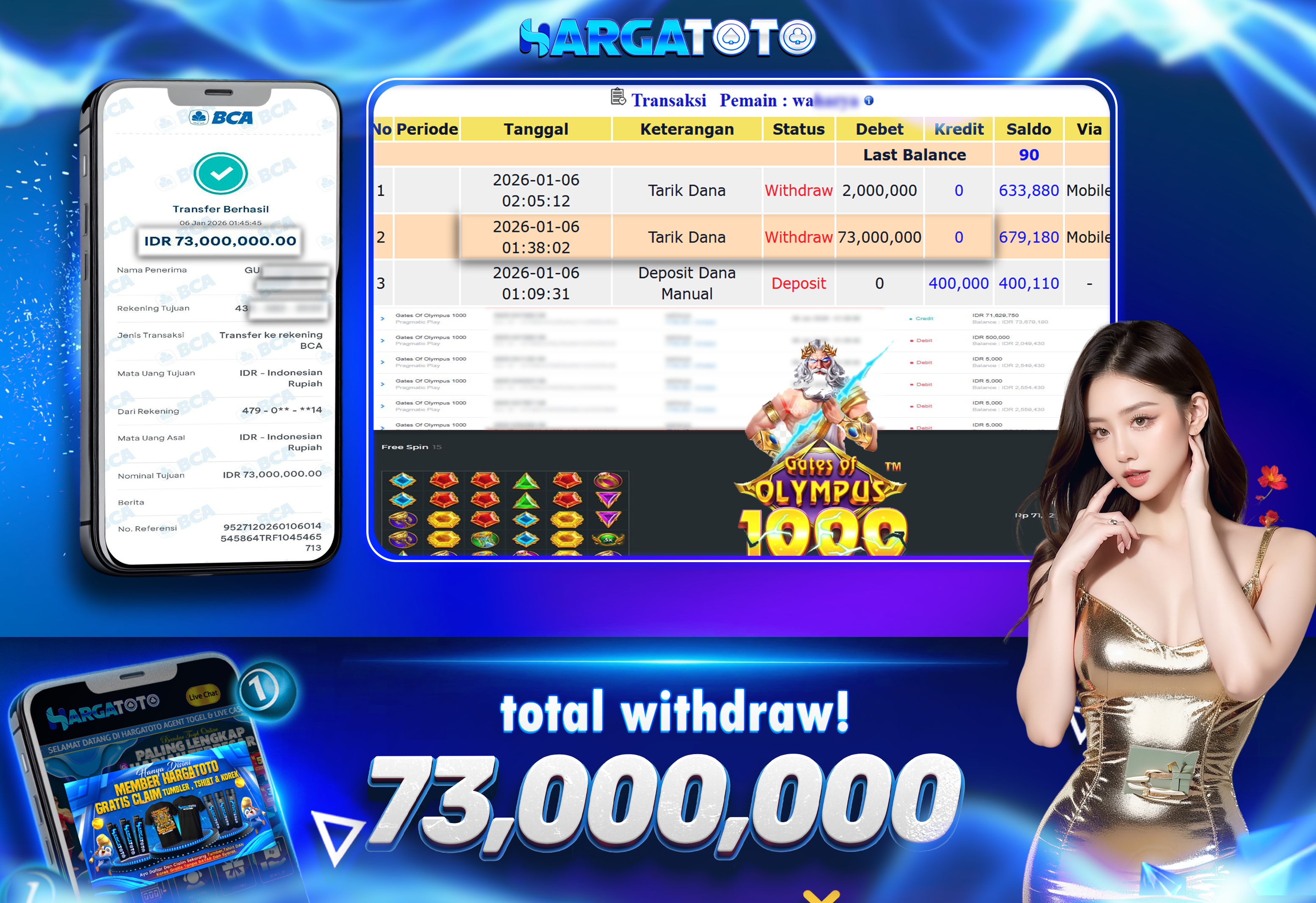 Bukti Pembayaran HARGATOTO Sebesar   73 Juta Rupiah