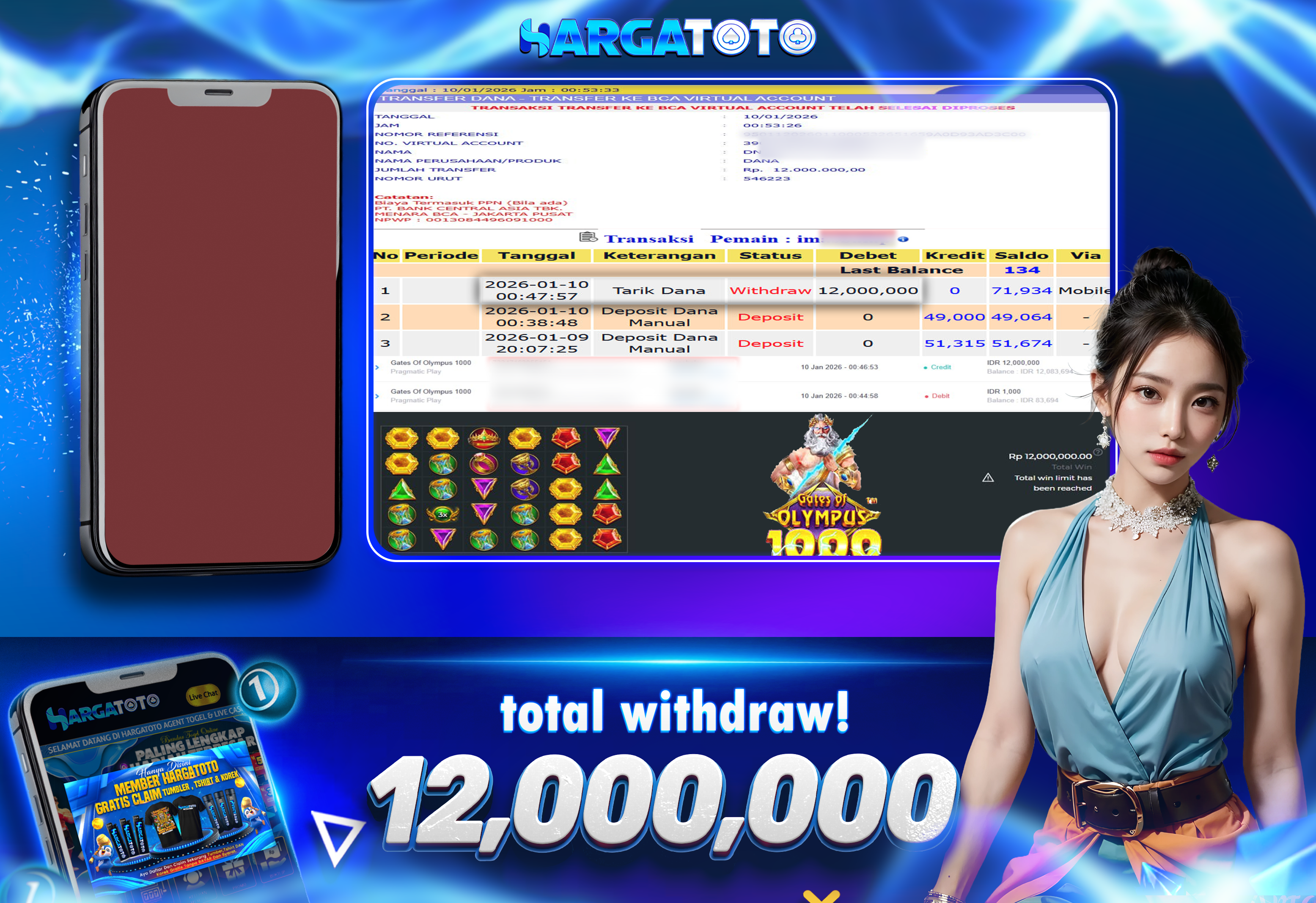 Bukti Pembayaran HARGATOTO Sebesar  12 Juta Rupiah