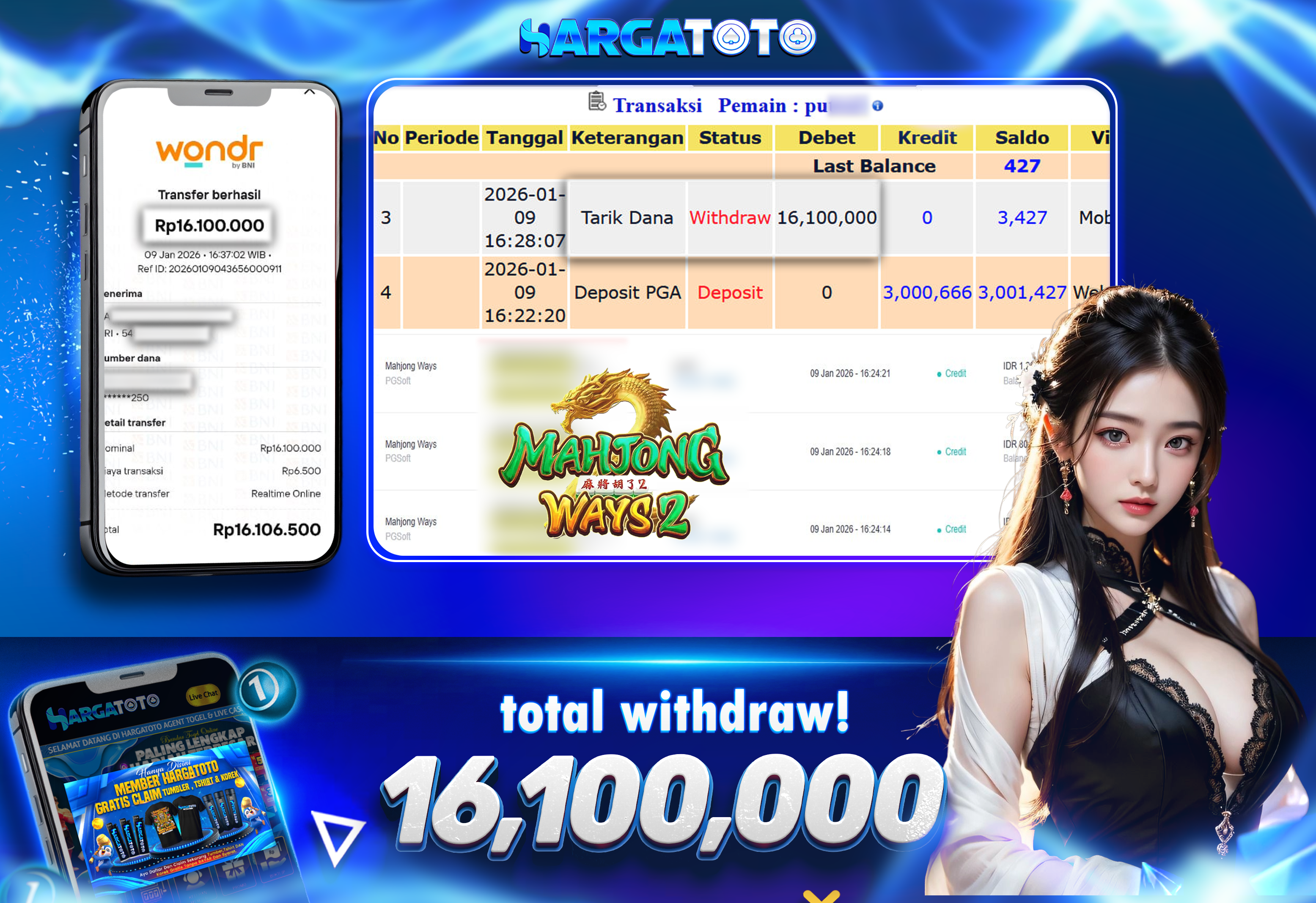 Bukti Pembayaran HARGATOTO Sebesar  16 Juta Rupiah