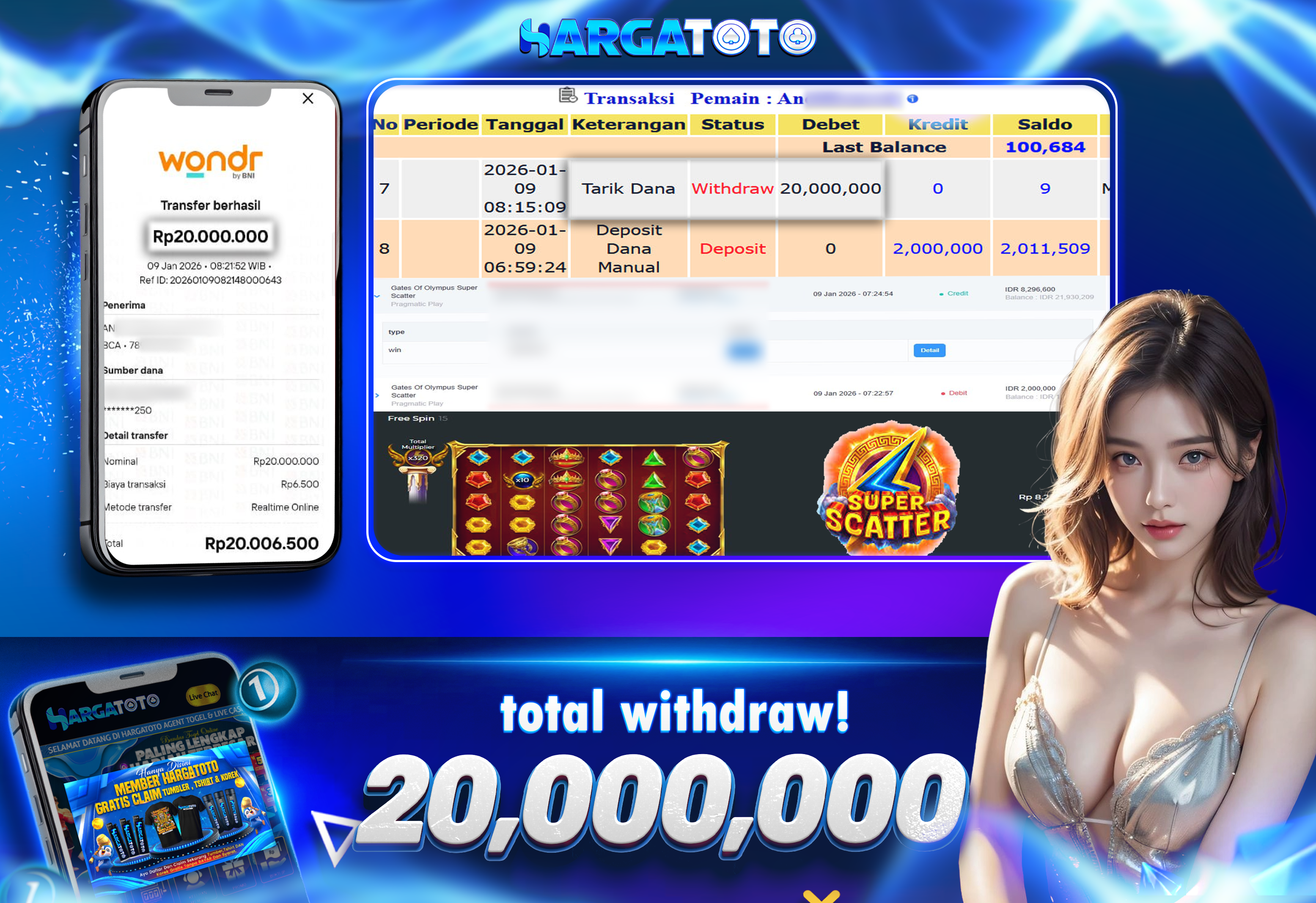 Bukti Pembayaran HARGATOTO Sebesar  20 Juta Rupiah