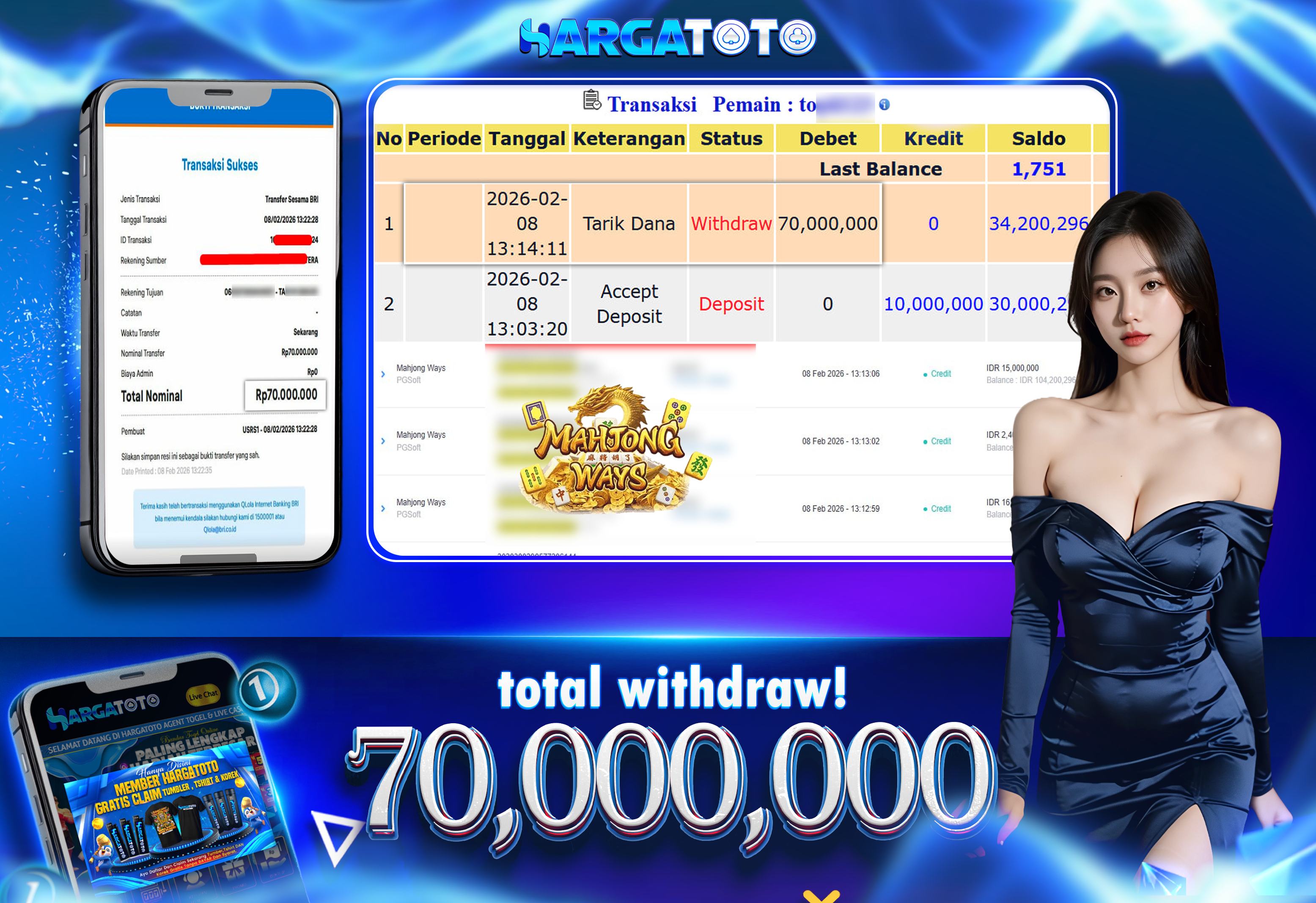 Bukti Pembayaran HARGATOTO Sebesar 70 Juta Rupiah