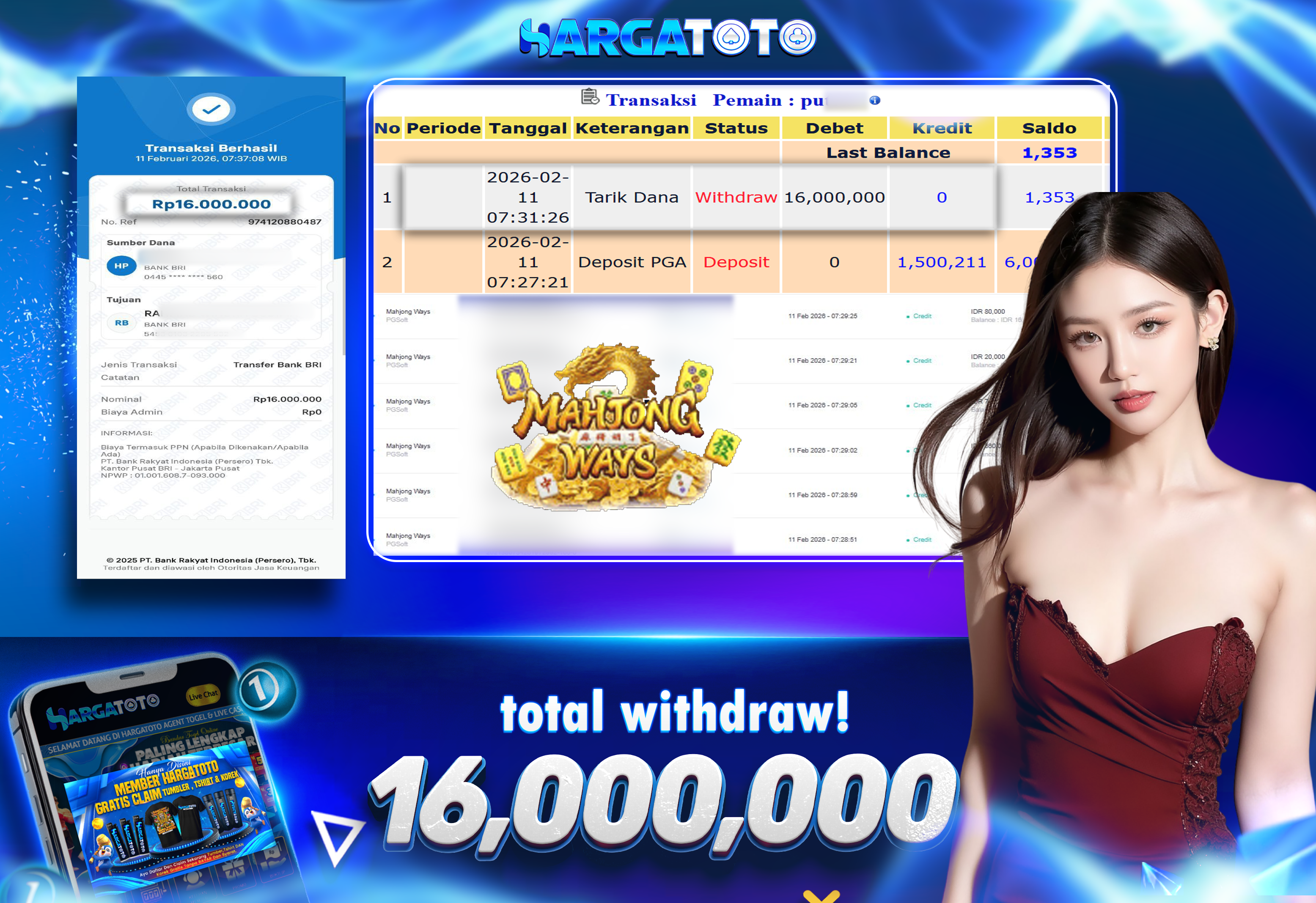 Bukti Pembayaran HARGATOTO Sebesar 16 Juta Rupiah