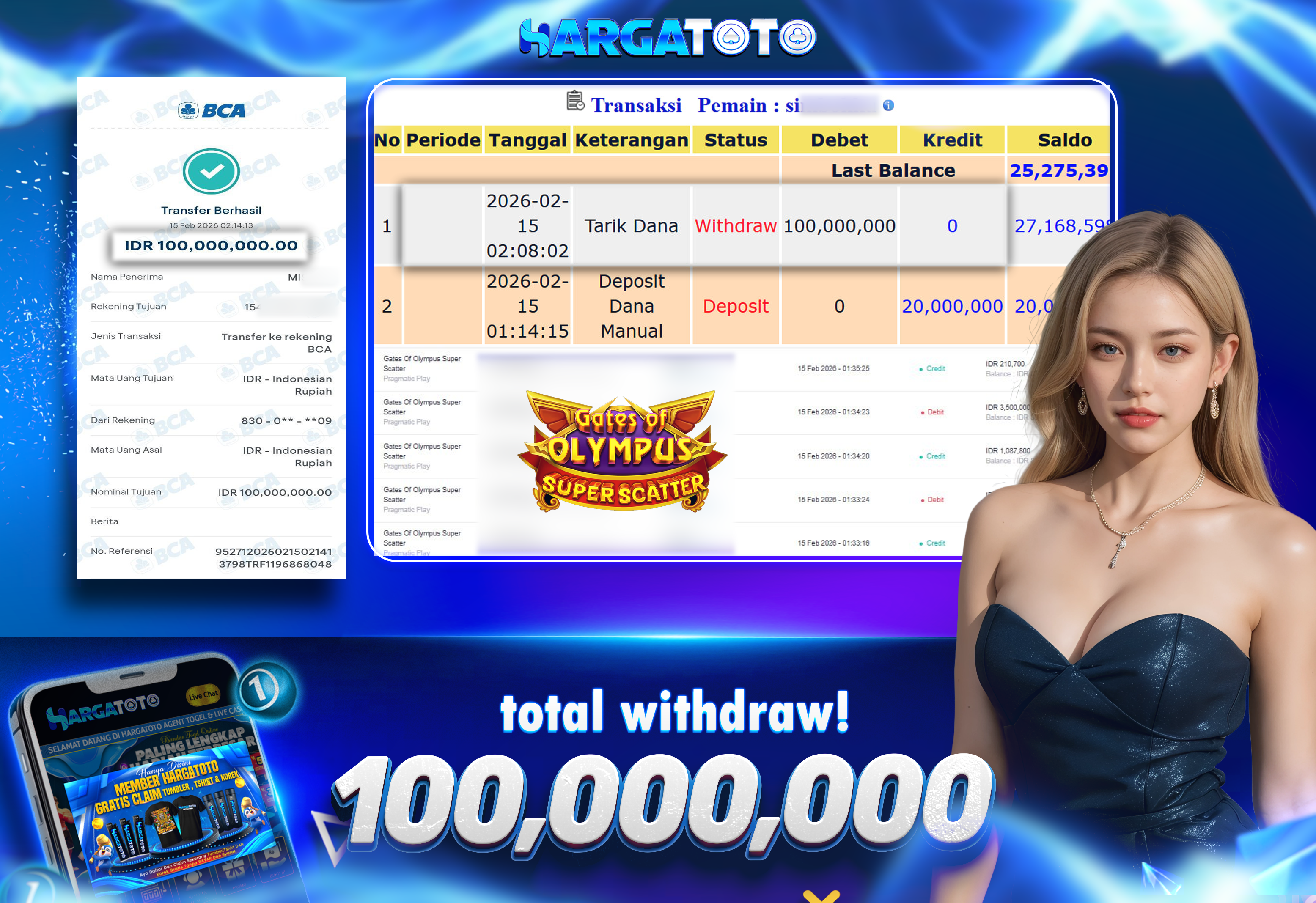 Bukti Pembayaran HARGATOTO Sebesar 100 Juta Rupiah