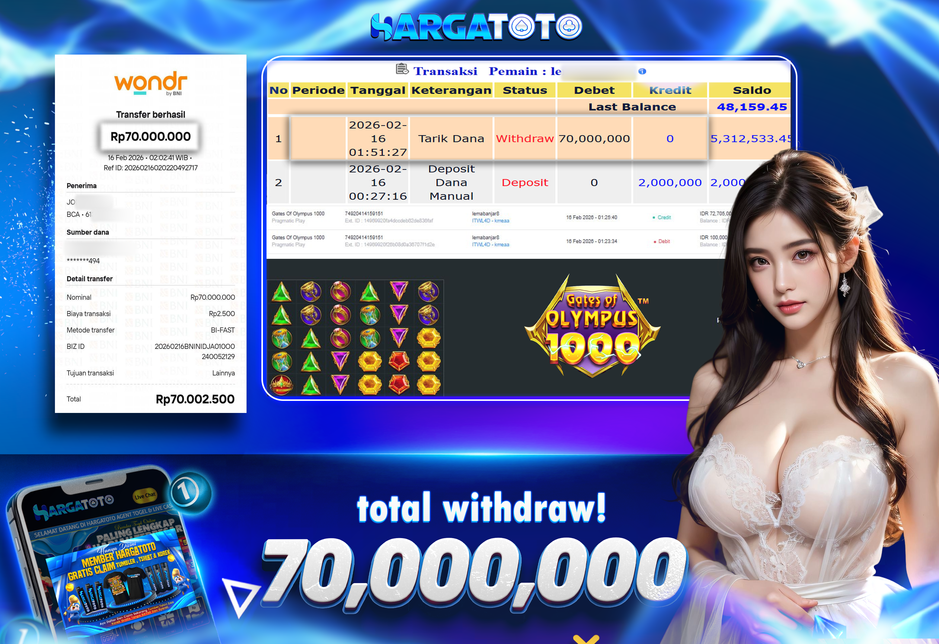 Bukti Pembayaran HARGATOTO Sebesar 70 Juta Rupiah