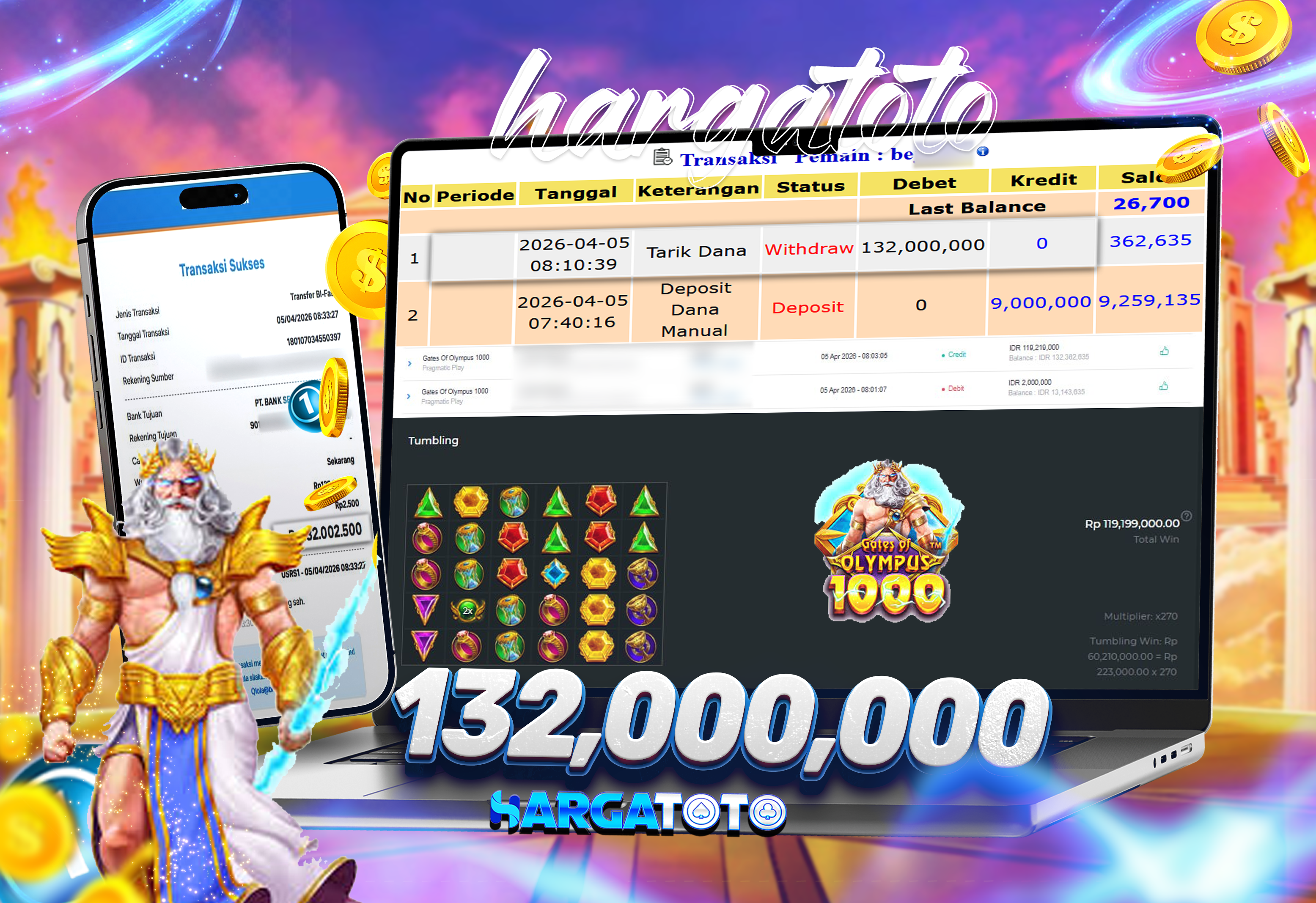 Bukti Pembayaran HARGATOTO Sebesar 132 Juta Rupiah