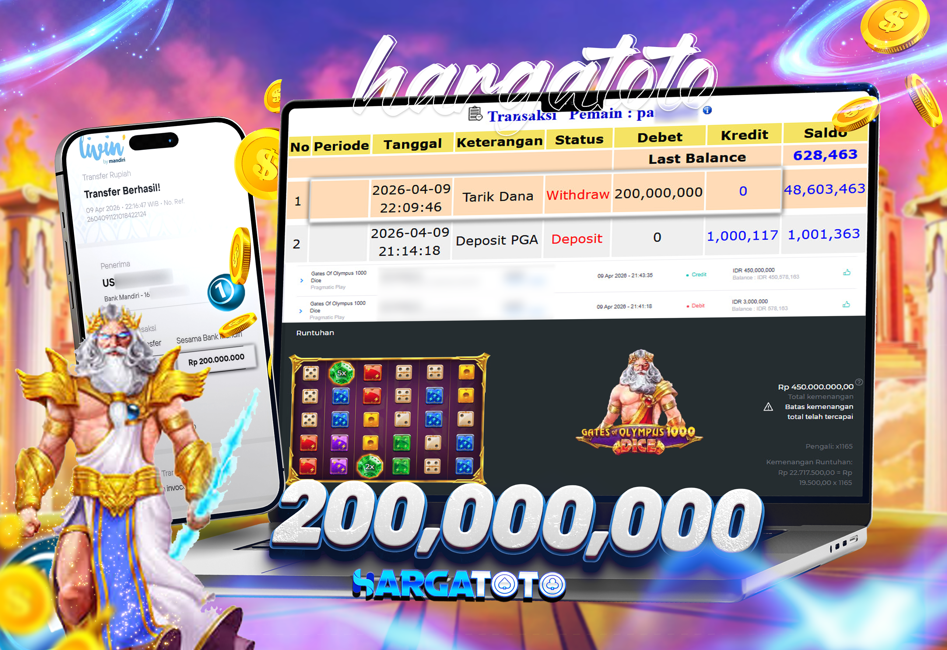 Bukti Pembayaran HARGATOTO Sebesar 200 Juta Rupiah