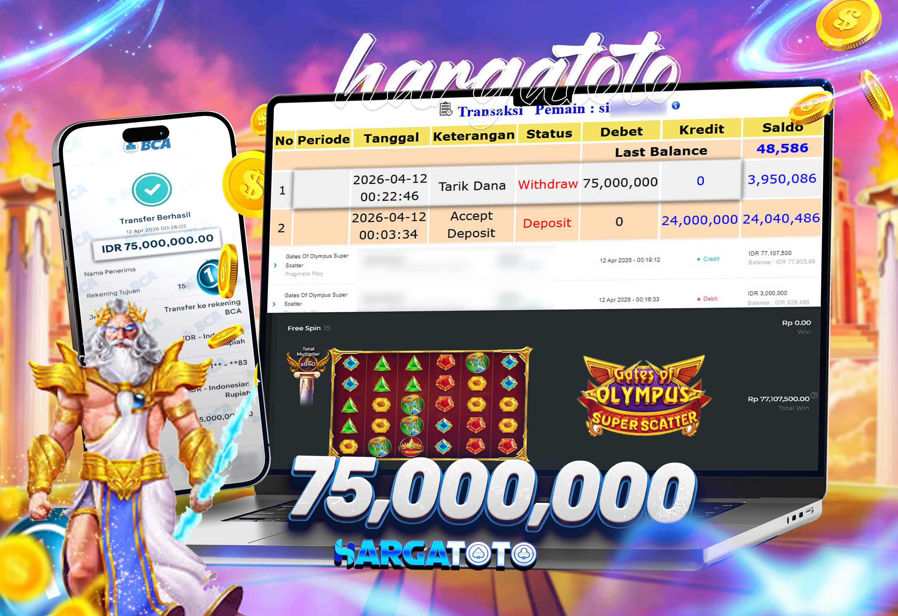 Bukti Pembayaran HARGATOTO Sebesar 75 Juta Rupiah