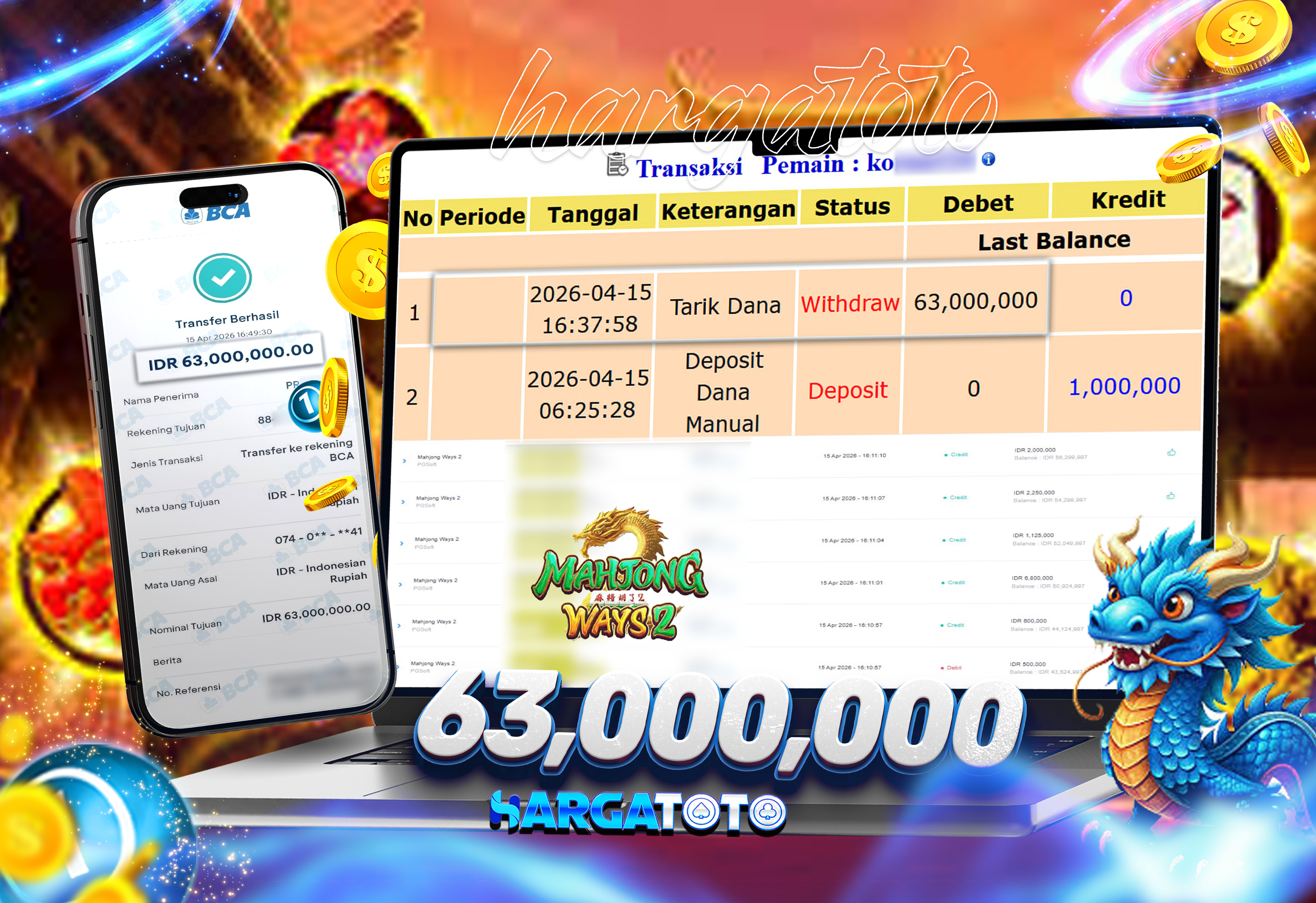 Bukti Pembayaran HARGATOTO Sebesar 63 Juta Rupiah