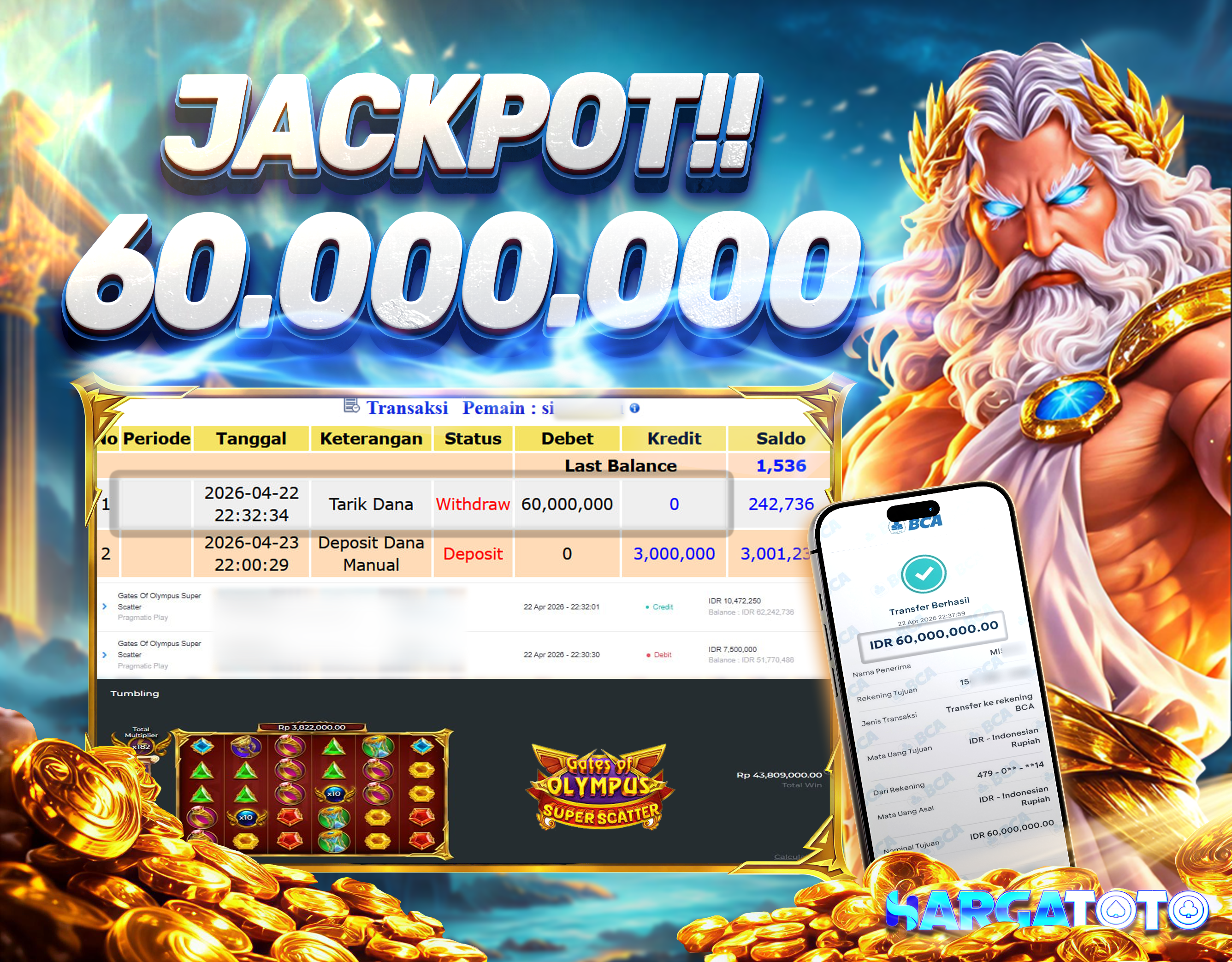 Bukti Pembayaran HARGATOTO Sebesar 60 Juta Rupiah