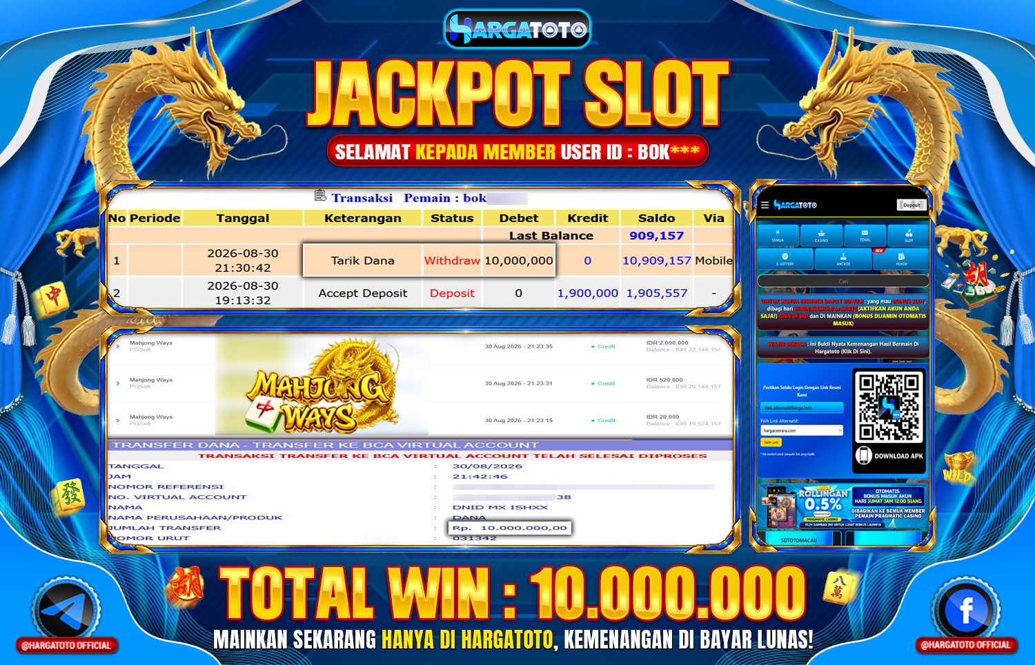 Bukan Sekadar Angka Layar. Rp 10.000.000 Tunai Pindah Tangan ke Member HARGATOTO.