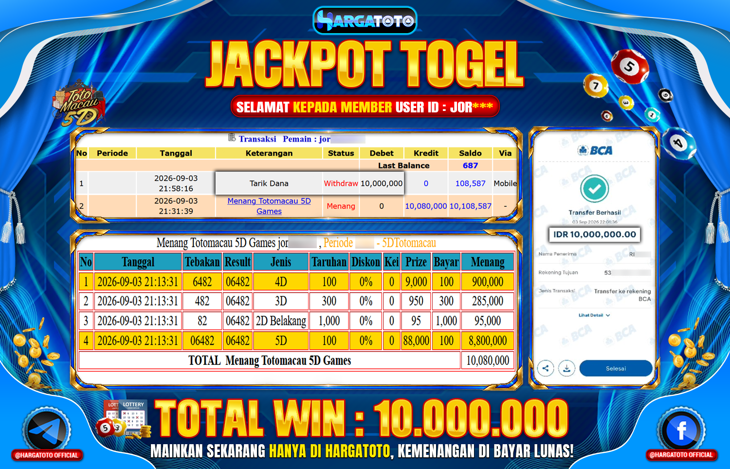 Bukan Sekadar Angka Layar. Rp 10.000.000 Tunai Pindah Tangan ke Member HARGATOTO.