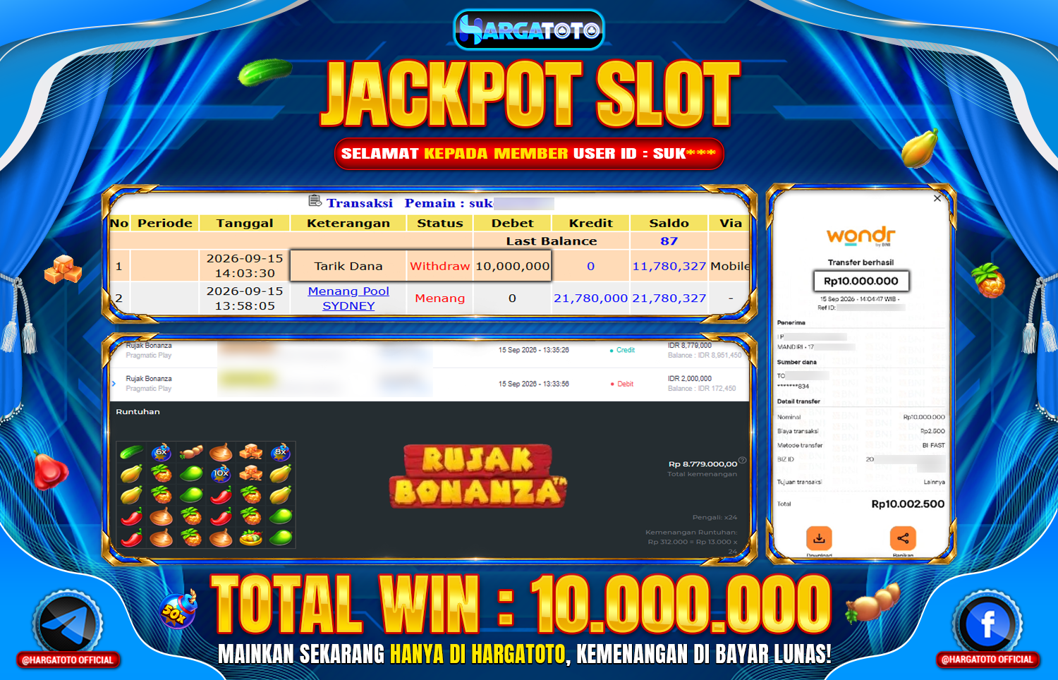 Bukan Sekadar Angka Layar. Rp 10.000.000 Tunai Pindah Tangan ke Member HARGATOTO.