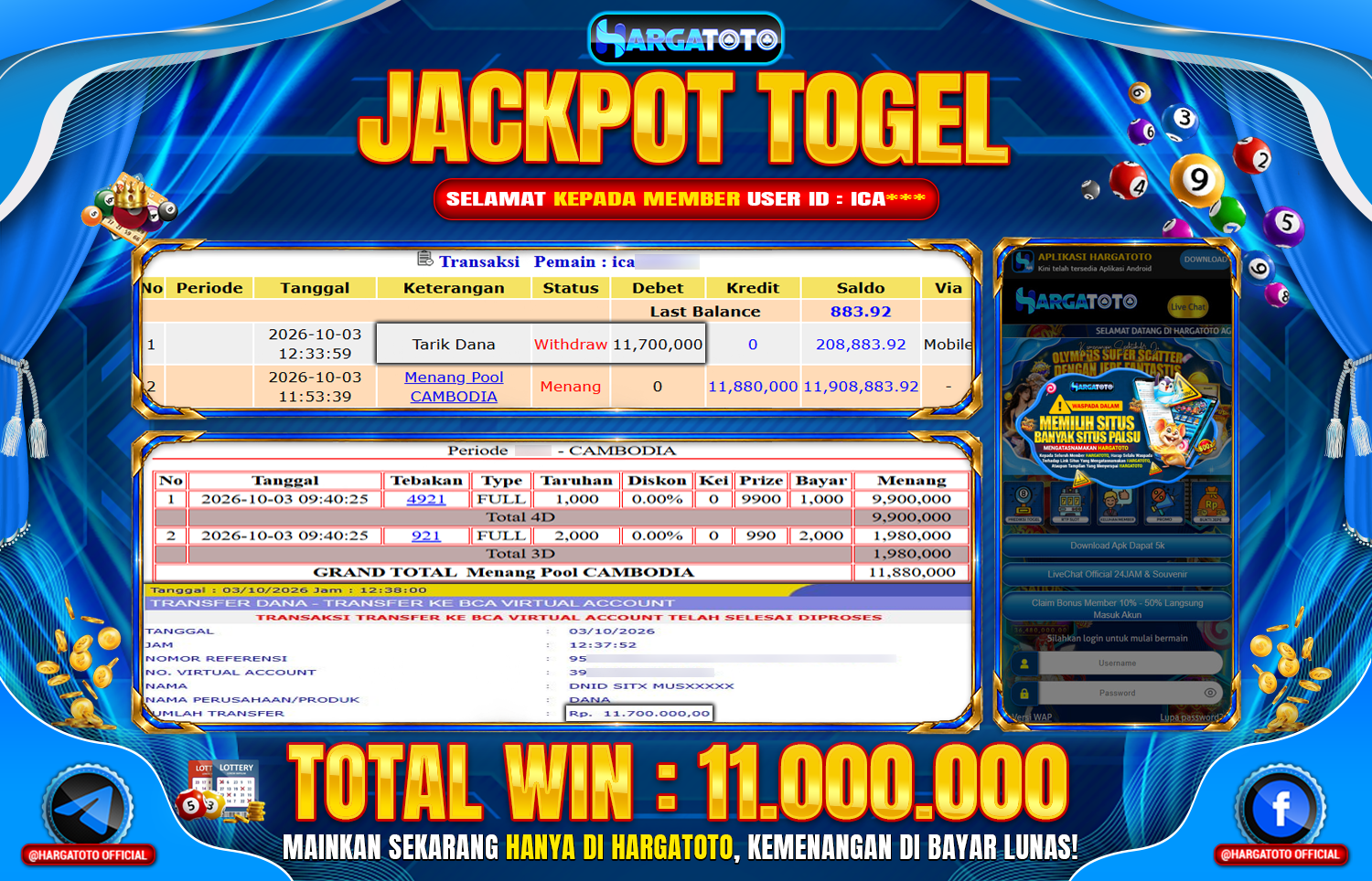 Bukan Sekadar Angka Layar. Rp 11,000,000  Tunai Pindah Tangan ke Member HARGATOTO.