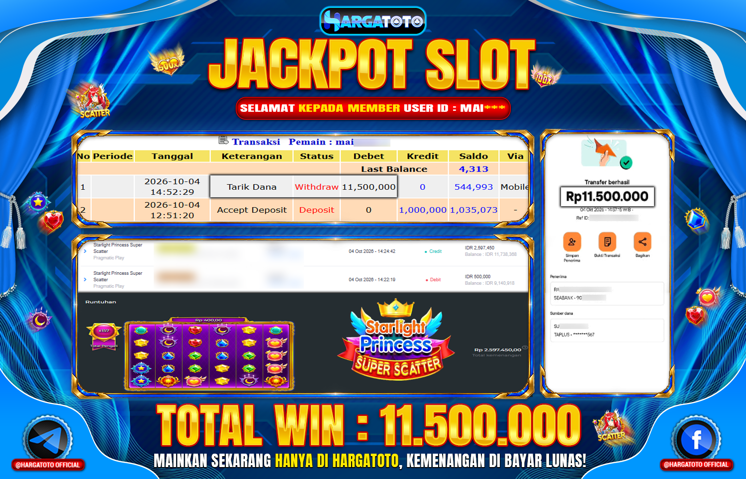 Bukan Sekadar Angka Layar. Rp 11,500,000  Tunai Pindah Tangan ke Member HARGATOTO.