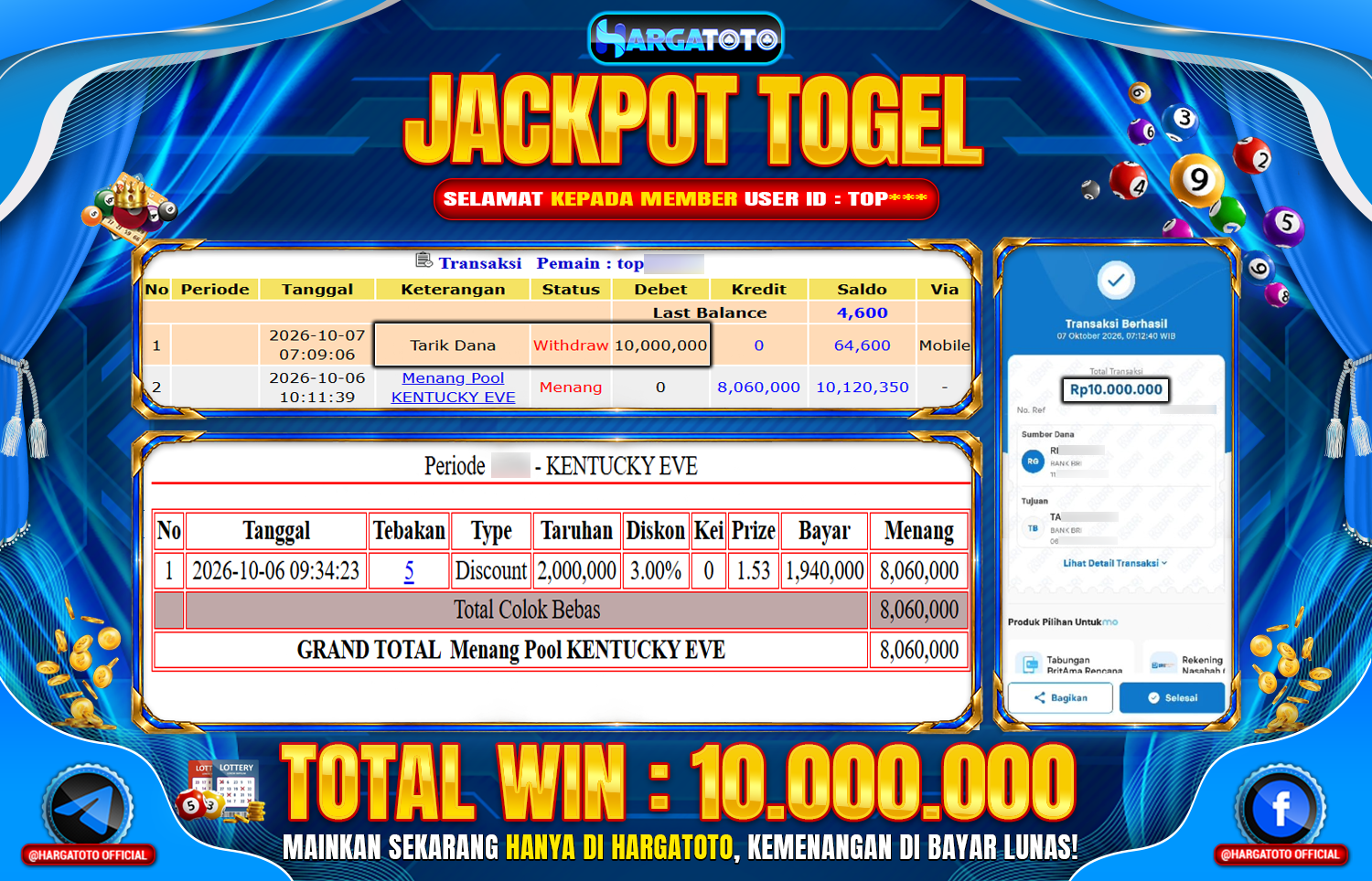 Bukan Sekadar Angka Layar. Rp 10,000,000  Tunai Pindah Tangan ke Member HARGATOTO.