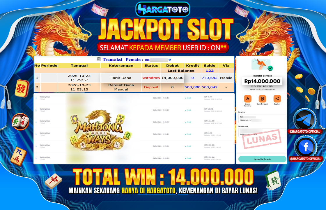 Bukan Sekadar Angka Layar. Rp 14,000,000  Tunai Pindah Tangan ke Member HARGATOTO.