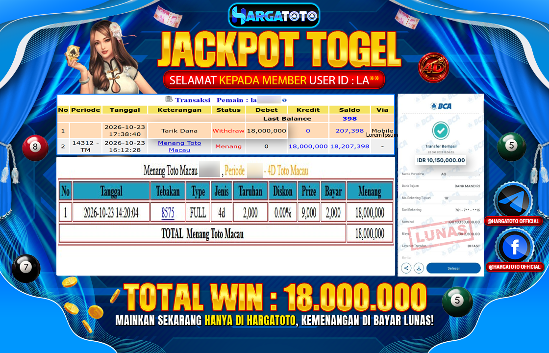 Bukan Sekadar Angka Layar. Rp 18,000,000  Tunai Pindah Tangan ke Member HARGATOTO.