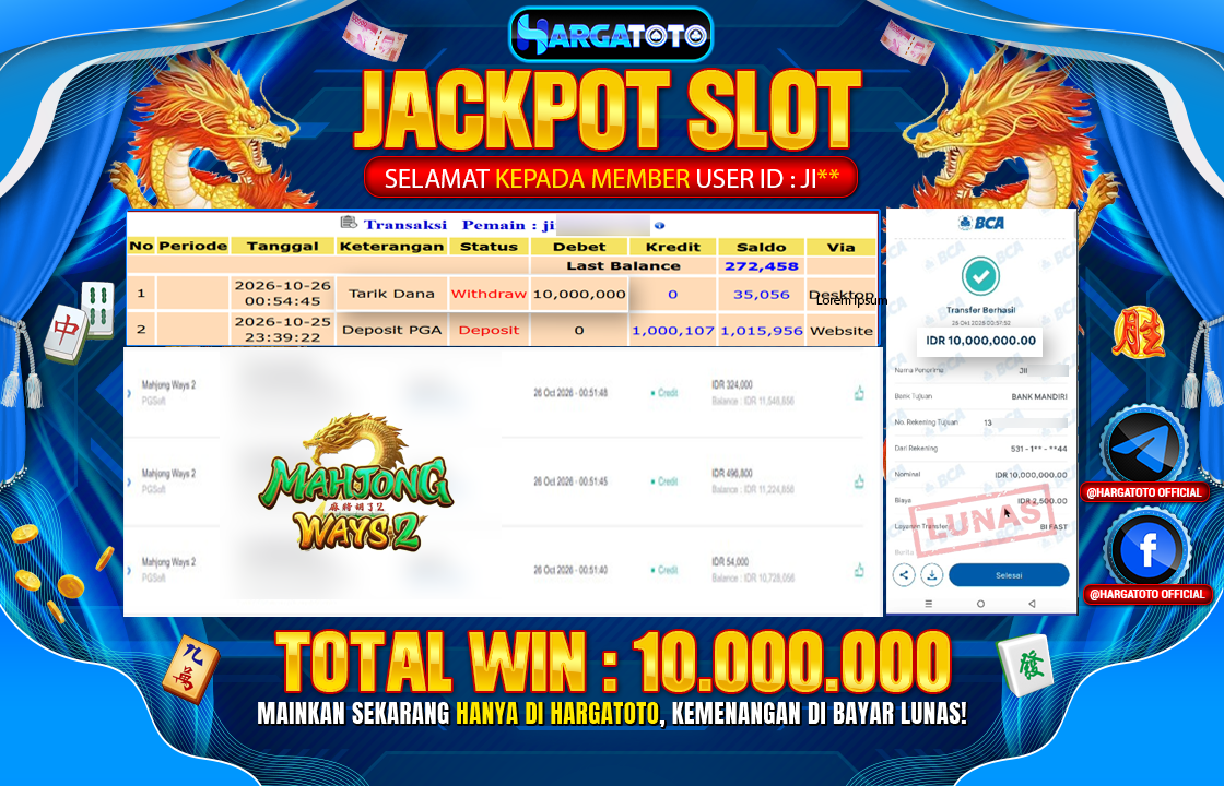 Bukan Sekadar Angka Layar. Rp 10,000,000  Tunai Pindah Tangan ke Member HARGATOTO.