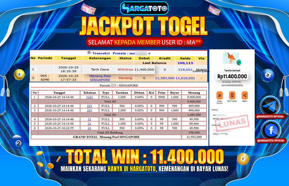 Bukan Sekadar Angka Layar. Rp 11,400,000  Tunai Pindah Tangan ke Member HARGATOTO.