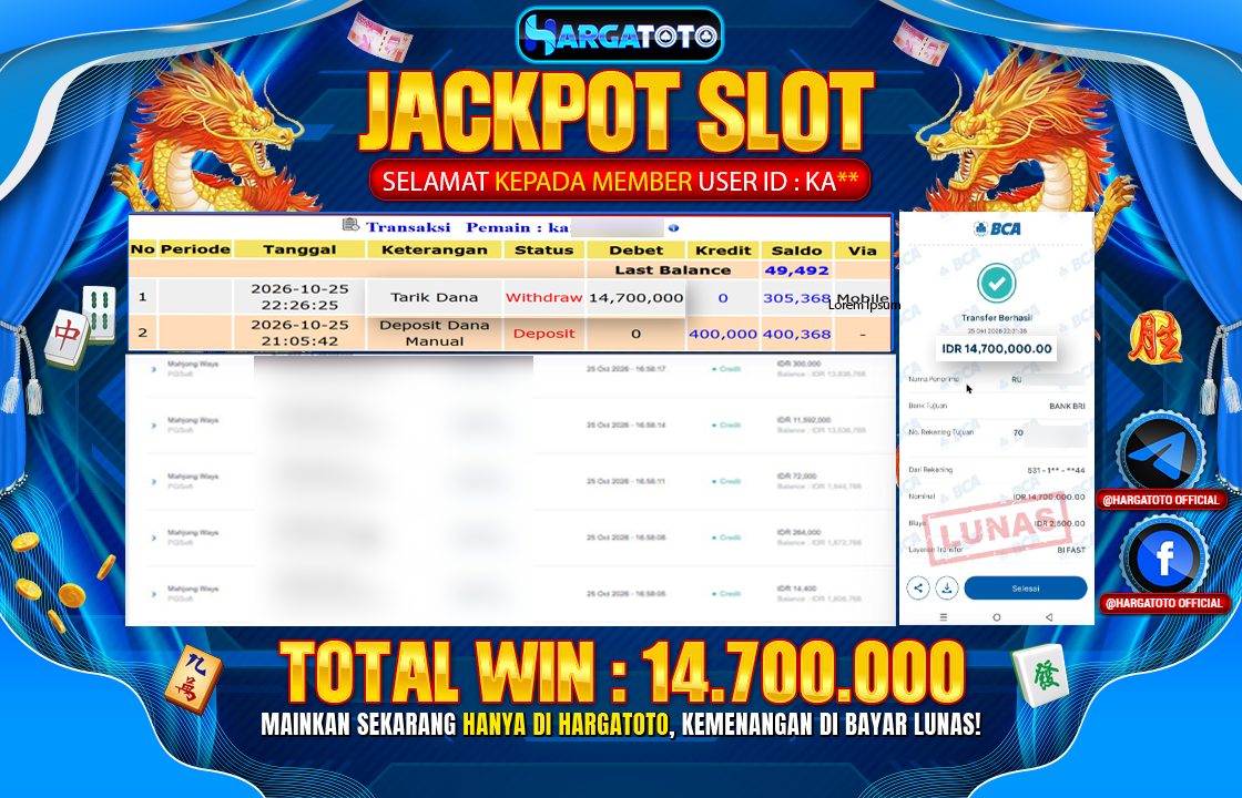 Bukan Sekadar Angka Layar. Rp 14,700,000  Tunai Pindah Tangan ke Member HARGATOTO.