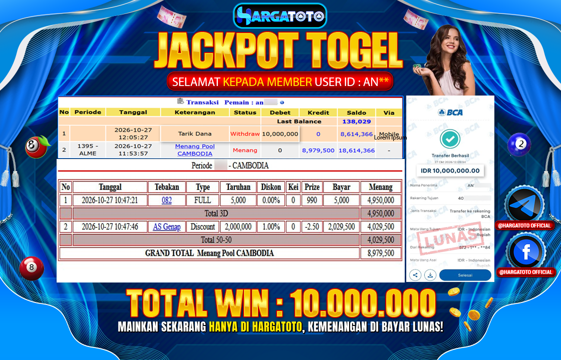 Bukan Sekadar Angka Layar. Rp 10,000,000  Tunai Pindah Tangan ke Member HARGATOTO.